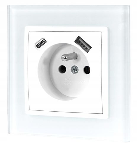 GNIAZDO GNIAZDKO SZKLANE POJEDYNCZE PODTYNKOWE BOLCEM BIAŁE USB C PREMIUM na Arena.pl