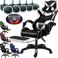 Fotel GAMINGOWY z MASAŻEM pleców PODWYŻSZONY 78cm obrotowy gracza +PODNÓŻEK