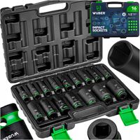 ZESTAW NASADEK UDAROWYCH 16 SZT. 1/2" 6-KĄTNE NASADKI DŁUGIE 8-32MM WUBER