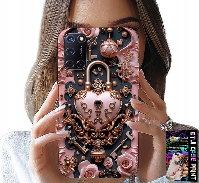 ETUI DO OPPO A52 - KOBIECE, MODNE WZORY, KŁÓDKA SERCE RÓŻA zdjęcie 1