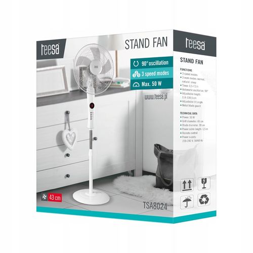 WENTYLATOR STOJĄCY BIAŁY STEROWANY PILOTEM 130CM 50W OSCYLACJA 3 TRYBY na Arena.pl