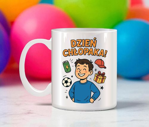 Kubek z nadrukiem prezent Dzień CHŁOPAKA dla kolegi chłopca urodziny wzory na Arena.pl