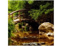 50X50CM OBRAZ SECRET GARDEN MOST OGRÓD JAPONIA KOLORY DREWNO