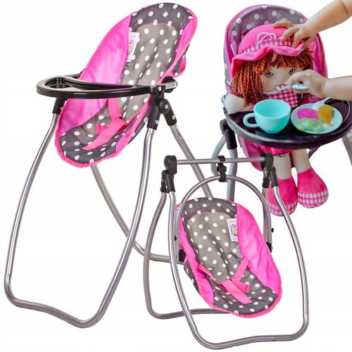 DUŻE KRZESEŁKO DO KARMIENIA lalek BUJAK HUŚTAWKA zestaw dla lalek 3w1 na Arena.pl