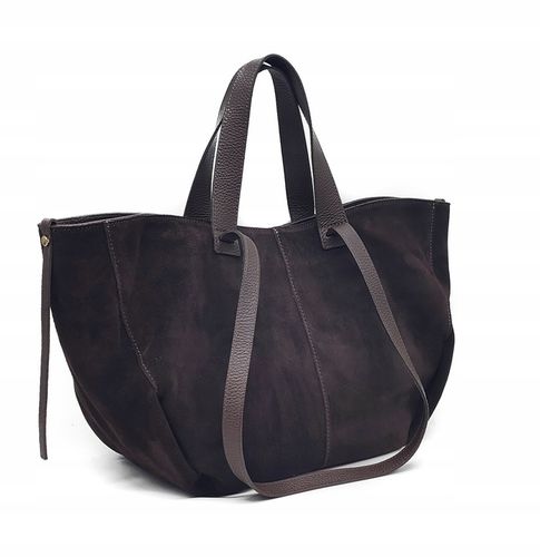 Torebka shopper zamszowa Vera Pelle skóra czekoladowa na Arena.pl