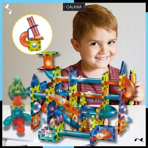 KLOCKI MAGNETYCZNE DUŻE 75 el Konstrukcyjne Świecące Dla Dzieci TOR KULKOWY na Arena.pl