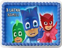 PROSTOKĄTNY OPŁATEK NA TORT A4 20x29CM - PIDŻAMERSI PJMASKS + IMIĘ