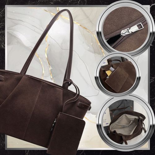 Torebka Shopper Damska Zamszowa A4 Na Ramię Brązowa Torba Elegancka Pojemna na Arena.pl