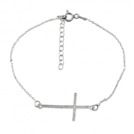 SREBRNA BRANSOLETKA KRZYŻ Z CYRKONIAMI PRÓBA SREBRA 925 na Arena.pl