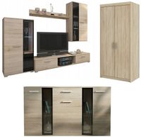 Zestaw Meblościanka + Komoda + Szafa Meble pokojowe zestaw - Dąb Sonoma