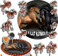 ZESTAW OPŁATEK NA TORT 20CM + TOPPERY PAPIEROWE - KONIE KOŃ HOBBY 15CM 18CM