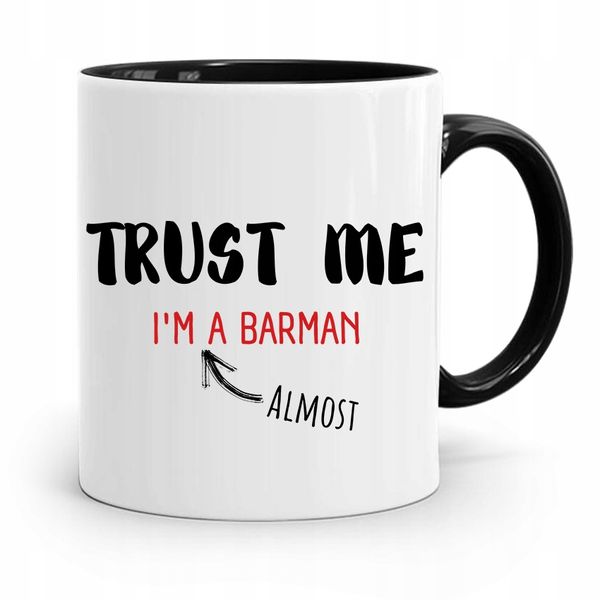 Kubek Czarny Barmana Trust Me Im A Barman! Prezent Z Nadrukiem Ze Zdjęciem zdjęcie 1