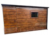 SCHOWEK - DOMEK OGRODOWY 4m x 3m spad w przód - drzwi + 2x okno - drewnopodobny BOX32 4x3