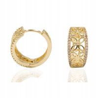 Kolczyki Ażurowe kwiatki cyrkonie w kolorze złotym stal chirurgiczna 1,6cm