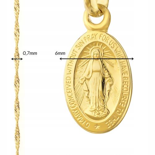 Złoty Medalik z Łańcuszkiem Matka Boska pr. 585 na Pamiątkę Chrztu Świętego na Arena.pl