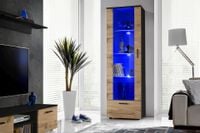 Witryna Szklana Regał Salon Czarny/Dąb Wotan z Półkami RGB LED 192x60