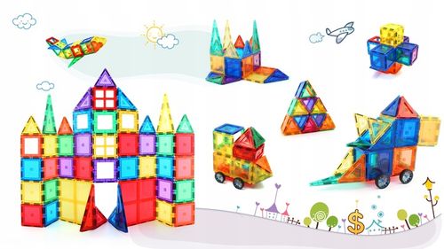 KLOCKI MAGNETYCZNE KAFELKI ZESTAW XXL 100 EL PICASSO RAINBOW MAGNETIC TILES na Arena.pl