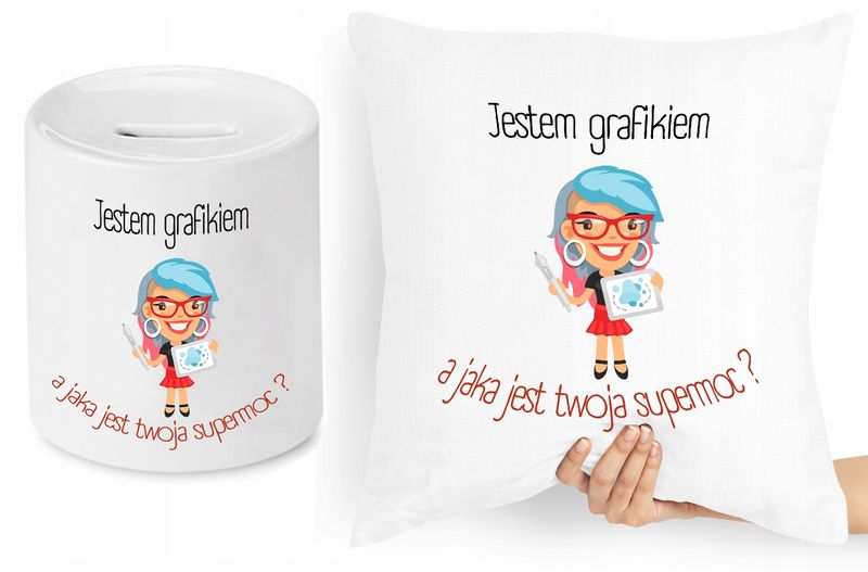 Dla Grafika Zestaw Poduszka + Skarbonka Prezent Z Nadrukiem Ze Zdjęciem zdjęcie 1
