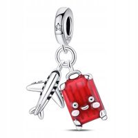 Zawieszka SREBRO 925 Koralik Charms Samolot i Czerwona Walizka