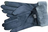 Rękawiczki damskie zimowe ocieplane futerkiem zamsz ekologiczny GRAFIT