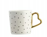 KUBEK PORCELANOWY BIAŁY AMBITION AMORE KROPKI ZŁOTE UCHO 400 ML