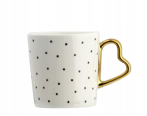 KUBEK PORCELANOWY BIAŁY AMBITION AMORE KROPKI ZŁOTE UCHO 400 ML na Arena.pl