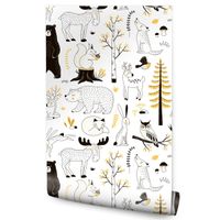 Tapeta Dla Dziecka CZARNO-BIAŁE Leśne Zwierzątka