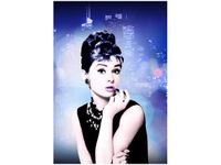OBRAZ USTA AUDREY HEPBURN PANORAMA MIASTA NIEBIESKI