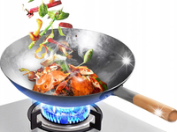 40cm 16" CHIŃSKA PATELNIA WOK STALOWY ZE STALI WĘGLOWEJ UCHWYT DREWNIANY