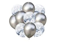 Zestaw balonów z konfetti, srebrne, 12 cali, 10 szt. [balony na hel]