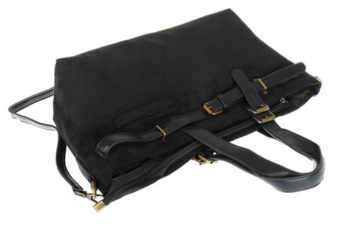 Torebka Damska shopper zamszowa torebka jamnik włoska marka 1255 Czarna na Arena.pl