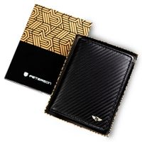 PETERSON portfel męski skórzany karbonowy elegancki pionowy M102 czarny