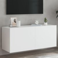 Ścienna szafka TV z LED, biała, 100x35x41 cm