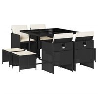 9-cz. zestaw mebli ogrodowych z poduszkami, czarny, rattan PE