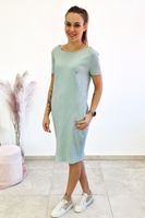 Miętowa Bawełniana Prążkowana Sukienka z Kieszeniami UNI