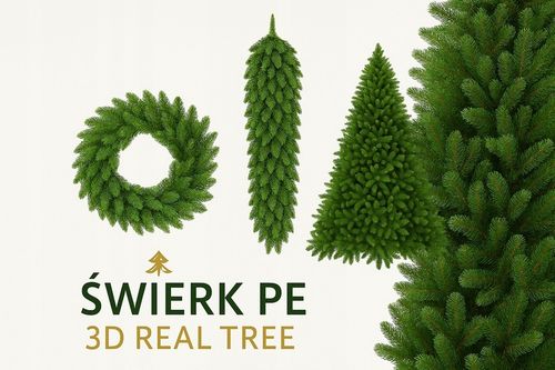 Wianek Świąteczny 100% PE ŚWIERK 3D REAL TREE 60cm Naturalny wygląd KOMINEK na Arena.pl