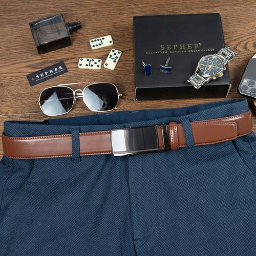 Pasek SKÓRZANY Męski Automat JASNY BRĄZOWY spodni na Arena.pl