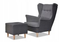 Fotel uszak ARI z podnóżkiem skandynawski  szaro szary PRO