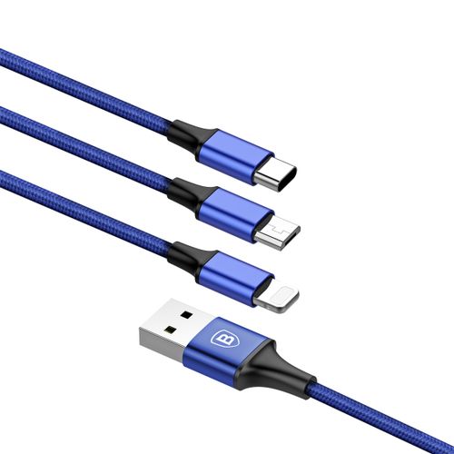 Kabel USB Micro lightning Type-C 3w1 Baseus Rapid niebieski na Arena.pl