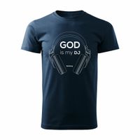 Koszulka ze słuchawkami słuchawki dla DJ God is My DJ męska granatowa REGULAR S