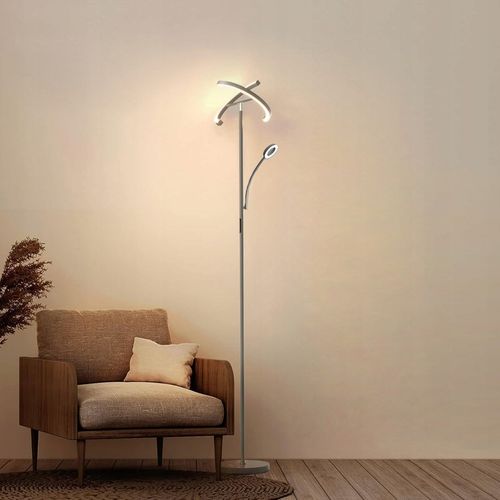 Lampa Stojąca LED Podłogowa Srebrna do Salonu Z Pilotem i Elastyczną na Arena.pl