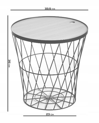 STOLIK KAWOWY METALOWY KOSZ DRUCIANY Z POKRYWĄ OKRĄGŁY CZARNY OZDOBNY na Arena.pl