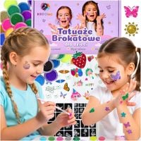 TATUAŻE BROKATOWE DLA DZIECI ZMYWALNE GLITER TATOO ZESTAW SZABLONY