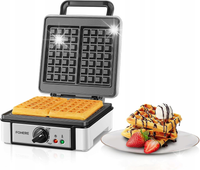 Gofrownica belgijska FOHERE na 4 gofry, kwadratowa gofrownica o mocy 1200 W