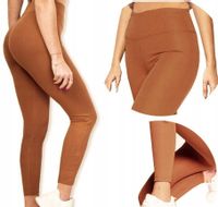 MODNE DAMSKIE LEGGINSY W PRĄŻKI odcień brązu rozmiar z metki S/M