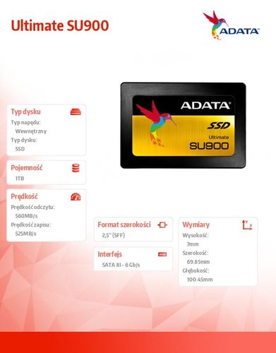 Adata SSD Ultimate SU900 1TB S3 560/520 MB/s MLC 3D na Arena.pl