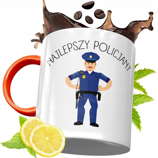 Kubek Pomarańczowy Dla Policjanta Idealny Prezent Z Nadrukiem Ze Zdjęciem zdjęcie 1