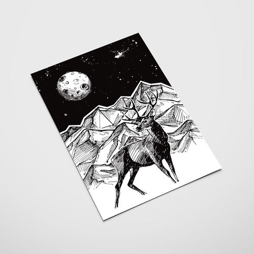 Plakat jeleń noc góry ilustracja 21x29,7 cm A4 na Arena.pl