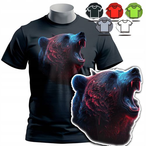 KOSZULKA T-SHIRT MĘSKI WZORY DO WYBORU - NIEDŹWIEDŹ MIŚ ZWIERZE DZIKIE - M na Arena.pl