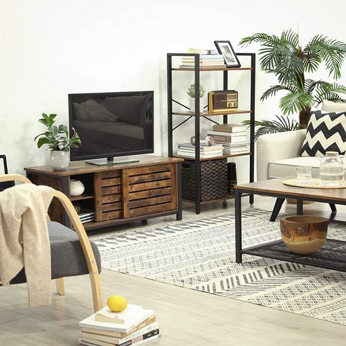 Regał na książki loft 66x120 rustykalny brąz czarna rama półki na Arena.pl